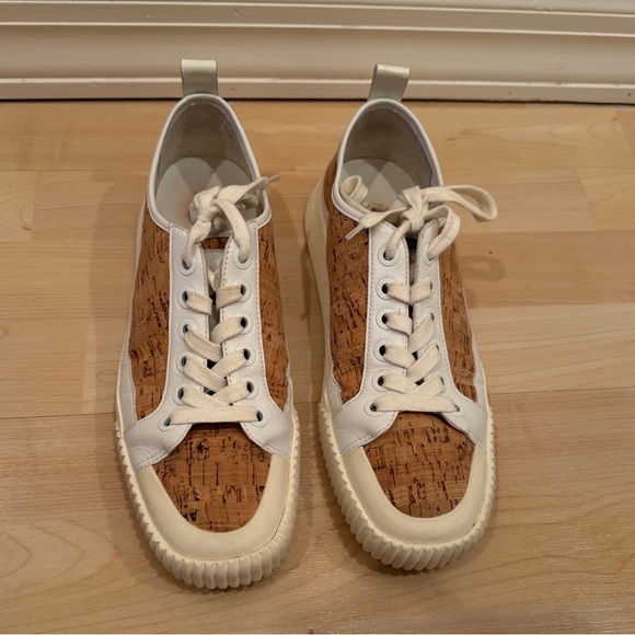Veronica Beard Parise Leather Trim Cork Sneakers Low Top Lace Up size 10M EUC - Picture 7 of 11